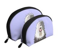Cozimangoe Coin Pouch Makeup Bags Set, 2 Piece Shell Shape Cosmetic Bag with Pockets for Daily Travel Handbag Lipstick Keys Toiletry, Personalized Old English Sheepdog