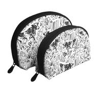 Cozimangoe Coin Pouch Makeup Bags Set, 2 Piece Shell Shape Cosmetic Bag with Pockets for Daily Travel Handbag Lipstick Keys Toiletry, Personalized Hand Draw Cow and Milk