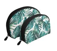 Cozimangoe Coin Pouch Makeup Bags Set, 2 Piece Shell Shape Cosmetic Bag with Pockets for Daily Travel Handbag Lipstick Keys Toiletry, Personalized Tropical Jungle Palm Leaf