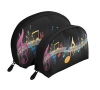 Cozimangoe Coin Pouch Makeup Bags Set, 2 Piece Shell Shape Cosmetic Bag with Pockets for Daily Travel Handbag Lipstick Keys Toiletry, Personalized Music Notes 1