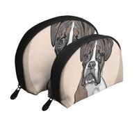 Cozimangoe Coin Pouch Makeup Bags Set, 2 Piece Shell Shape Cosmetic Bag with Pockets for Daily Travel Handbag Lipstick Keys Toiletry, Personalized Dog Boxer