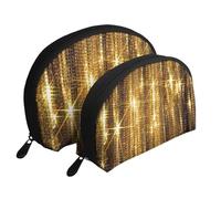 Cozimangoe Coin Pouch Makeup Bags Set, 2 Piece Shell Shape Cosmetic Bag with Pockets for Daily Travel Handbag Lipstick Keys Toiletry, Personalized Gold Sequin Sparkle