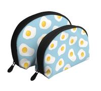 Cozimangoe Coin Pouch Makeup Bags Set, 2 Piece Shell Shape Cosmetic Bag with Pockets for Daily Travel Handbag Lipstick Keys Toiletry, Personalized Fried Eggs Seamless Pattern