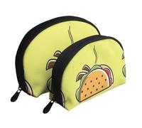 Cozimangoe Coin Pouch Makeup Bags Set, 2 Piece Shell Shape Cosmetic Bag with Pockets for Daily Travel Handbag Lipstick Keys Toiletry, Personalized Taco Mexican Food