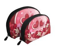 Cozimangoe Coin Pouch Makeup Bags Set, 2 Piece Shell Shape Cosmetic Bag with Pockets for Daily Travel Handbag Lipstick Keys Toiletry, Personalized Happy Valentine's Day (1)