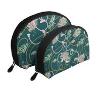 Cozimangoe Coin Pouch Makeup Bags Set, 2 Piece Shell Shape Cosmetic Bag with Pockets for Daily Travel Handbag Lipstick Keys Toiletry, Personalized Corals Golden