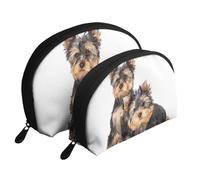Cozimangoe Coin Pouch Makeup Bags Set, 2 Piece Shell Shape Cosmetic Bag with Pockets for Daily Travel Handbag Lipstick Keys Toiletry, Personalized Two Yorkshire Terrier Puppies