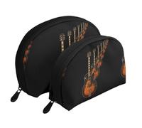 Cozimangoe Coin Pouch Makeup Bags Set, 2 Piece Shell Shape Cosmetic Bag with Pockets for Daily Travel Handbag Lipstick Keys Toiletry, Personalized Jazz Guitar