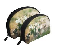 Cozimangoe Coin Pouch Makeup Bags Set, 2 Piece Shell Shape Cosmetic Bag with Pockets for Daily Travel Handbag Lipstick Keys Toiletry, Personalized Wild Spring Snowdrop