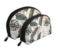 Cozimangoe Coin Pouch Makeup Bags Set, 2 Piece Shell Shape Cosmetic Bag with Pockets for Daily Travel Handbag Lipstick Keys Toiletry, Personalized Green Tropica Printed