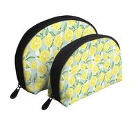 Cozimangoe Coin Pouch Makeup Bags Set, 2 Piece Shell Shape Cosmetic Bag with Pockets for Daily Travel Handbag Lipstick Keys Toiletry, Personalized Yellow and Green Lemon Checkered