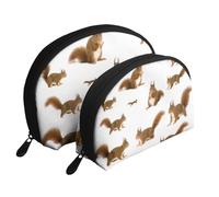 Cozimangoe Coin Pouch Makeup Bags Set, 2 Piece Shell Shape Cosmetic Bag with Pockets for Daily Travel Handbag Lipstick Keys Toiletry, Personalized Eurasian Red Squirrels