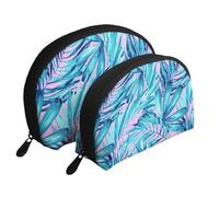 Cozimangoe Coin Pouch Makeup Bags Set, 2 Piece Shell Shape Cosmetic Bag with Pockets for Daily Travel Handbag Lipstick Keys Toiletry, Personalized Aquatic Jungle Pink