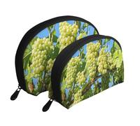 Cozimangoe Coin Pouch Makeup Bags Set, 2 Piece Shell Shape Cosmetic Bag with Pockets for Daily Travel Handbag Lipstick Keys Toiletry, Personalized Grapes Fruit Vine Grapevine Winegrowing