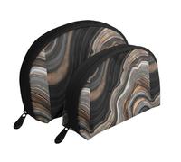 Cozimangoe Coin Pouch Makeup Bags Set, 2 Piece Shell Shape Cosmetic Bag with Pockets for Daily Travel Handbag Lipstick Keys Toiletry, Personalized Elegant Black Marble with Gold and Copper Veins