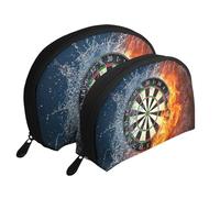 Cozimangoe Coin Pouch Makeup Bags Set, 2 Piece Shell Shape Cosmetic Bag with Pockets for Daily Travel Handbag Lipstick Keys Toiletry, Personalized Dart Board Target Ice Fire