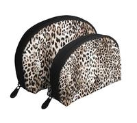 Cozimangoe Coin Pouch Makeup Bags Set, 2 Piece Shell Shape Cosmetic Bag with Pockets for Daily Travel Handbag Lipstick Keys Toiletry, Personalized Leopard Design Pattern