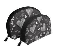 Cozimangoe Coin Pouch Makeup Bags Set, 2 Piece Shell Shape Cosmetic Bag with Pockets for Daily Travel Handbag Lipstick Keys Toiletry, Personalized Handwritten Hearts Words Love