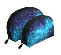 Cozimangoe Coin Pouch Makeup Bags Set, 2 Piece Shell Shape Cosmetic Bag with Pockets for Daily Travel Handbag Lipstick Keys Toiletry, Personalized Dark Night Sky with Stars and Galaxy Vector Image