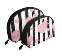 Cozimangoe Coin Pouch Makeup Bags Set, 2 Piece Shell Shape Cosmetic Bag with Pockets for Daily Travel Handbag Lipstick Keys Toiletry, Personalized Romantic Heart Rose Gold Sequin Stripe