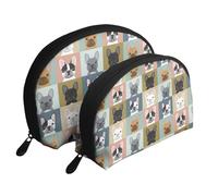 Cozimangoe Coin Pouch Makeup Bags Set, 2 Piece Shell Shape Cosmetic Bag with Pockets for Daily Travel Handbag Lipstick Keys Toiletry, Personalized French Bulldog Portraits Pattern Dog