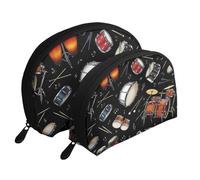 Cozimangoe Coin Pouch Makeup Bags Set, 2 Piece Shell Shape Cosmetic Bag with Pockets for Daily Travel Handbag Lipstick Keys Toiletry, Personalized Jazz Collection Black Drum