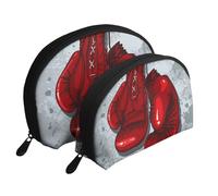 Cozimangoe Coin Pouch Makeup Bags Set, 2 Piece Shell Shape Cosmetic Bag with Pockets for Daily Travel Handbag Lipstick Keys Toiletry, Personalized Red Boxing Gloves