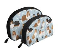 Cozimangoe Coin Pouch Makeup Bags Set, 2 Piece Shell Shape Cosmetic Bag with Pockets for Daily Travel Handbag Lipstick Keys Toiletry, Personalized Rough Collie Paws and Bones