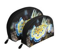 Cozimangoe Coin Pouch Makeup Bags Set, 2 Piece Shell Shape Cosmetic Bag with Pockets for Daily Travel Handbag Lipstick Keys Toiletry, Personalized Nudibranch Red Sea