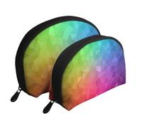 Cozimangoe Coin Pouch Makeup Bags Set, 2 Piece Shell Shape Cosmetic Bag with Pockets for Daily Travel Handbag Lipstick Keys Toiletry, Personalized Multicolor Polygonal Which Consist Triangles Rainbow