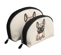 Cozimangoe Coin Pouch Makeup Bags Set, 2 Piece Shell Shape Cosmetic Bag with Pockets for Daily Travel Handbag Lipstick Keys Toiletry, Personalized French Bulldog