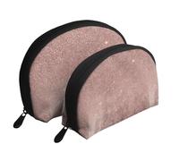 Cozimangoe Coin Pouch Makeup Bags Set, 2 Piece Shell Shape Cosmetic Bag with Pockets for Daily Travel Handbag Lipstick Keys Toiletry, Personalized Printed Girly Glam Pink Rose Gold Foil and Glitter