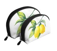 Cozimangoe Coin Pouch Makeup Bags Set, 2 Piece Shell Shape Cosmetic Bag with Pockets for Daily Travel Handbag Lipstick Keys Toiletry, Personalized Bright Yellow Lemon Fresh Fruit