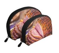 Cozimangoe Coin Pouch Makeup Bags Set, 2 Piece Shell Shape Cosmetic Bag with Pockets for Daily Travel Handbag Lipstick Keys Toiletry, Personalized Ham