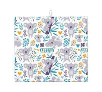 Cozimangoe Cute Koala Bears and Floral, Dish Drying Mat, 18x16 Inch Absorbent Microfiber Quick Dry Machine Washable for Dishes Pots Pans Glassware Coffee Bar Under Rack