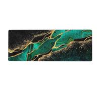 Cozimangoe Desk Mat, Large Mouse Pad Anti-Slip Waterproof Smooth Surface for Durable Stitched, Computer Desk Office Home, Personalized Black Teal Marble & Malachite with Veins Gold Spots