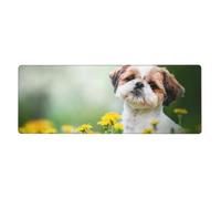 Cozimangoe Desk Mat, Large Mouse Pad Anti-Slip Waterproof Smooth Surface for Durable Stitched, Computer Desk Office Home, Personalized Shih Tzu Little Cute Dogs Curly Puppy Pets Field