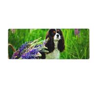 Cozimangoe Desk Mat, Large Mouse Pad Anti-Slip Waterproof Smooth Surface for Durable Stitched, Computer Desk Office Home, Personalized Cavalier King Charles Spaniel Dog Lupin Flowers