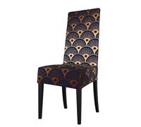 Cozimangoe Dining Chair Covers, High Stretch Removable Seat Covers,Stain Resistant Protective Slipcovers for Dining Room Kitchen Hotel Banquet, Art Deco Golden Blu Navy Seashells