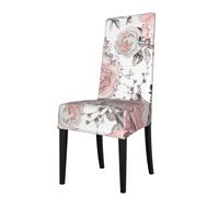 Cozimangoe Dining Chair Covers, High Stretch Removable Seat Covers,Stain Resistant Protective Slipcovers for Dining Room Kitchen Hotel Banquet, Pink Flowers And Leaves On White