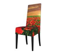 Cozimangoe Dining Chair Covers, High Stretch Removable Seat Covers,Stain Resistant Protective Slipcovers for Dining Room Kitchen Hotel Banquet, Sunset Poppy Field