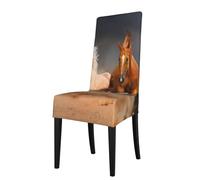 Cozimangoe Dining Chair Covers, High Stretch Removable Seat Covers,Stain Resistant Protective Slipcovers for Dining Room Kitchen Hotel Banquet, Galloping Brown Horses In Desert Printed