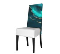 Cozimangoe Dining Chair Covers, High Stretch Removable Seat Covers,Stain Resistant Protective Slipcovers for Dining Room Kitchen Hotel Banquet, Modern Stylish Teal Gold Agate On White