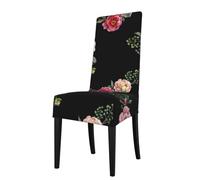 Cozimangoe Dining Chair Covers, High Stretch Removable Seat Covers,Stain Resistant Protective Slipcovers for Dining Room Kitchen Hotel Banquet, Pink Red Roses Vintage Floral On Black Pattern