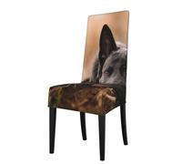 Cozimangoe Dining Chair Covers, High Stretch Removable Seat Covers,Stain Resistant Protective Slipcovers for Dining Room Kitchen Hotel Banquet, Black German Shepherd Lawn Bokeh German
