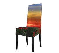 Cozimangoe Dining Chair Covers, High Stretch Removable Seat Covers,Stain Resistant Protective Slipcovers for Dining Room Kitchen Hotel Banquet, Red Poppy Flower Field In Sunset Printed