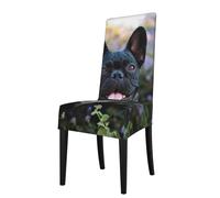 Cozimangoe Dining Chair Covers, High Stretch Removable Seat Covers, Stain Resistant Protective Slipcovers for Dining Room Kitchen Hotel Banquet, French Bulldog Stands In Flowers Design
