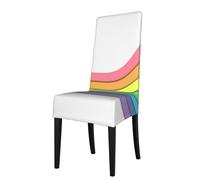 Cozimangoe Dining Chair Covers, High Stretch Removable Seat Covers,Stain Resistant Protective Slipcovers for Dining Room Kitchen Hotel Banquet, Rainbow On White