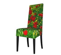 Cozimangoe Dining Chair Covers, High Stretch Removable Seat Covers,Stain Resistant Protective Slipcovers for Dining Room Kitchen Hotel Banquet, Red Poppy Field Farm Meadow Landscape Print