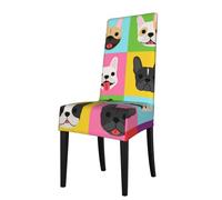 Cozimangoe Dining Chair Covers, High Stretch Removable Seat Covers,Stain Resistant Protective Slipcovers for Dining Room Kitchen Hotel Banquet, French Bulldog Faces Background Pop Art
